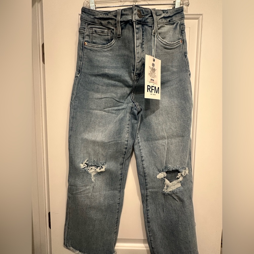 RFM Tummy Control Crop Wide Leg Denim Jeans (Distressed)